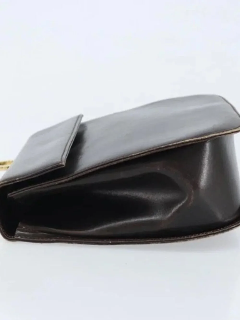 Salvatore Ferragamo Gancini Shoulder Bag Leather Dark Brown Gold Auth LNZ544